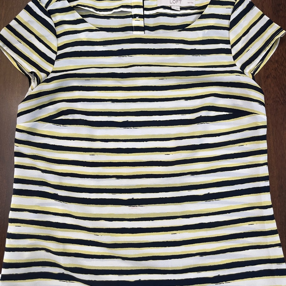 LOFT Women's Striped Blue and Yellow Top